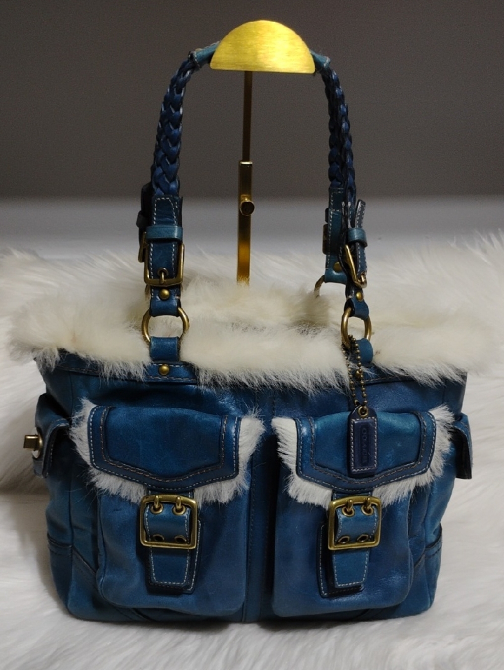 RARE!!Coach Limited Edition Shearling Blue Leather Gallery Tote